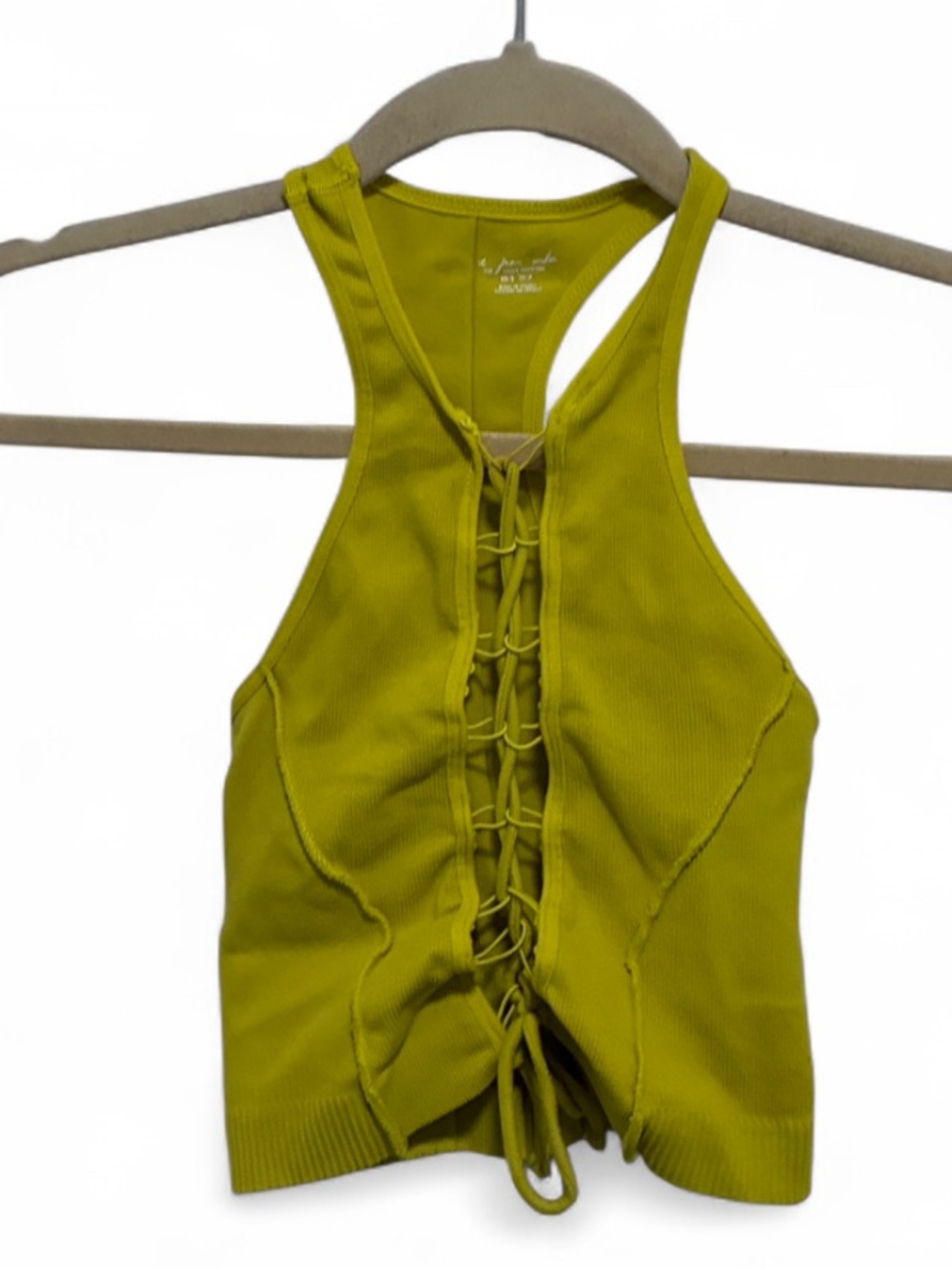 Out from Under Urban Outfitters Lace-Up Yellow Ribbed Racerback Crop Top